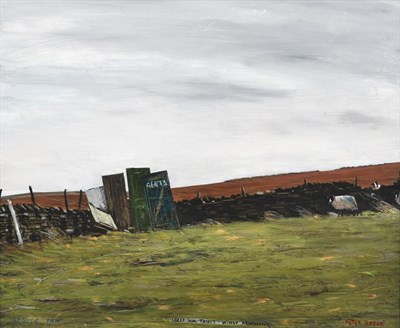 Lot 1082 - Peter Brook RBA (1927-2009) ''Grouse Inn, Sheep Dog Trails - Windy Morning'' Signed, inscribed, oil
