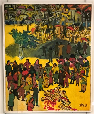 Lot 1096 - Stass Paraskos (b.1938) Cypriot  ''The Massacre of Qana'' Signed, inscribed verso and dated (20)06