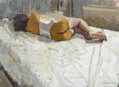 Lot 1100 - Ken Howard OBE, RA, RBA, NEAC (b.1932) Sleeping Nude Signed, oil on canvas, 29.5cm by 39.5cm...