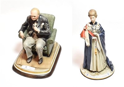 Lot 3 - A Capodimonte porcelain figure of Queen Elizabeth II; together with another of Winston...