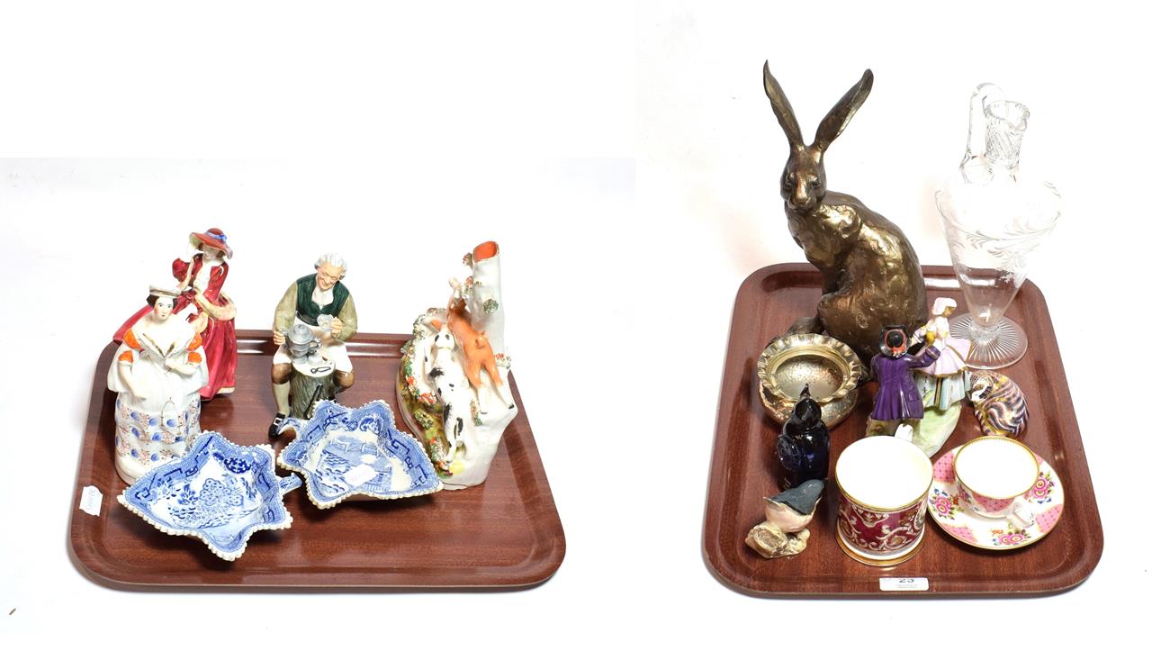 Lot 23 - A selection of 19th/20th century ceramics and glass, consisting of two Royal Doulton figures,...
