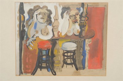 Lot 832 - Leslie Illsley (d.1989) "Barmaids (Topless Boredom)" Signed and dated (19)76, inscribed verso...