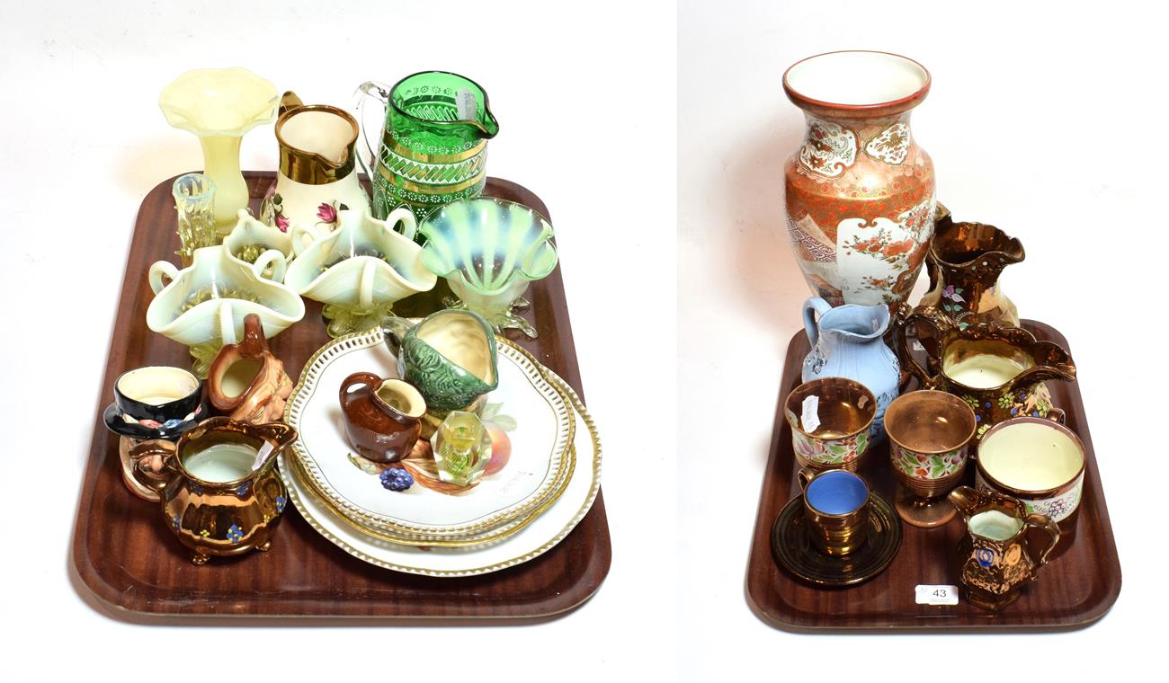 Lot 43 - A 19th century Japanese vase, copper lustre wares, Royal Doulton character mugs, vaseline glass etc