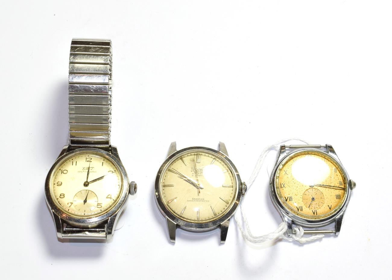 Lot 45 - A Tissot automatic wristwatch, a chrome plated Tissot wristwatch and a Rado automatic wristwatch
