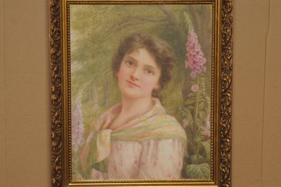 Lot 835 - E.L. McCloy (d.1913) Portrait of a Victorian girl, head and shoulders, standing beside...