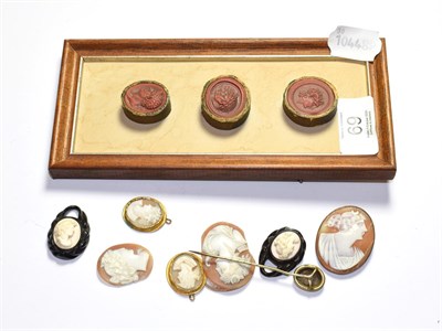 Lot 69 - Six assorted shell cameos, 19th century, Classical maidens, with other similar items (qty)