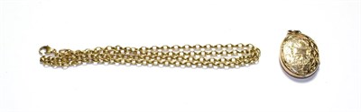Lot 71 - A trace link chain, clasp stamped '9K', length 51cm; and a locket, unmarked