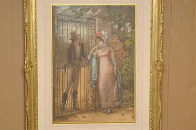 Lot 836 - Henry Gillard Glindoni (1852-1913) An elegantly dressed lady beside a gateway Signed, inscribed...