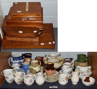 Lot 91 - A collection of miscellaneous jugs including stoneware harvest, Mason's Ironstone, Copeland...