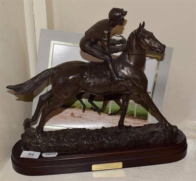 Lot 94 - A bronzed model of a horse and jockey, the horse, Green Bopper, the jockey Francis Norton, 34cm...