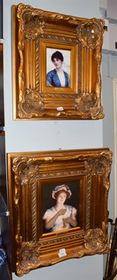 Lot 101 - After Georg Hom (1838-1911) ''Lisette'' and ''Ruth'', two painted porcelain panels, within a...