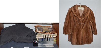 Lot 123 - A mink half length jacket, a RAF greatcoat, an aluminium pen holder made from the rearspar of...