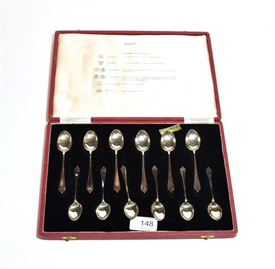 Lot 148 - A set of twelve cased silver assay mark tea and coffee spoons