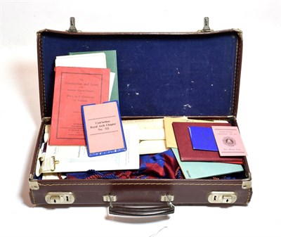 Lot 152 - A case containing assorted Masonic regalia and ephemera (qty)