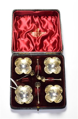 Lot 165 - A cased set of four silver salts, London marks, with salt spoons, Manoah Rhodes & Sons Ltd