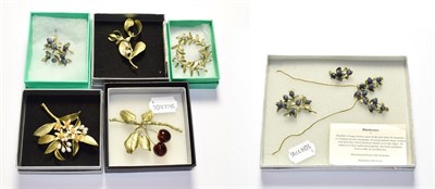 Lot 184 - Michael Michaud eight pieces of hand painted bronze, sterling silver and 14k gold jewellery...