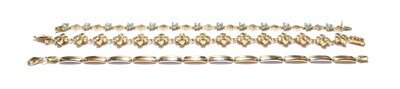 Lot 186 - A 9 carat gold bracelet, length 19cm; and two 9 carat gold gem set bracelets, lengths 18cm and 19cm