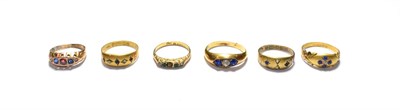 Lot 188 - A 15 carat gold gem set ring, finger size L; and five various 9 carat gold gem set rings,...