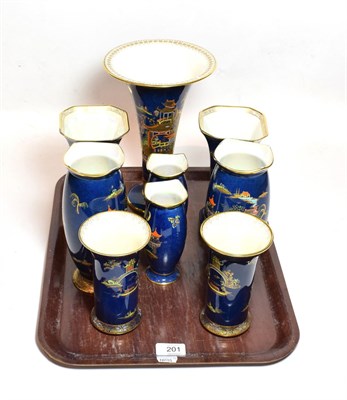 Lot 201 - Carlton ware chinoiserie lustre vases comprising four matched pairs and a large trumped shaped...