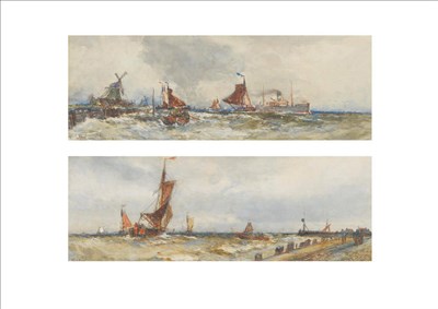 Lot 852 - Frank Henry Algernon Mason RI, RBA (1876-1965) Fishing vessels and a steamer on choppy seas; A...