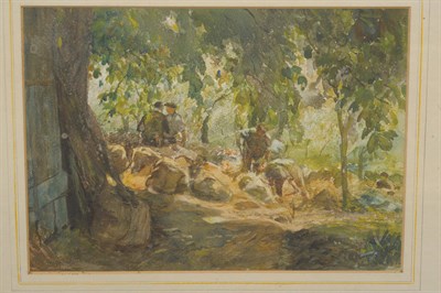 Lot 854 - Frederick William Jackson RBA, NEAC (1859-1918) Figures in a farmyard Indistinctly signed,...