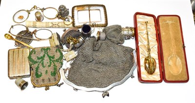 Lot 256 - A cased 1902 Coronation anointing spoon; together with a white metal mesh purse and two...