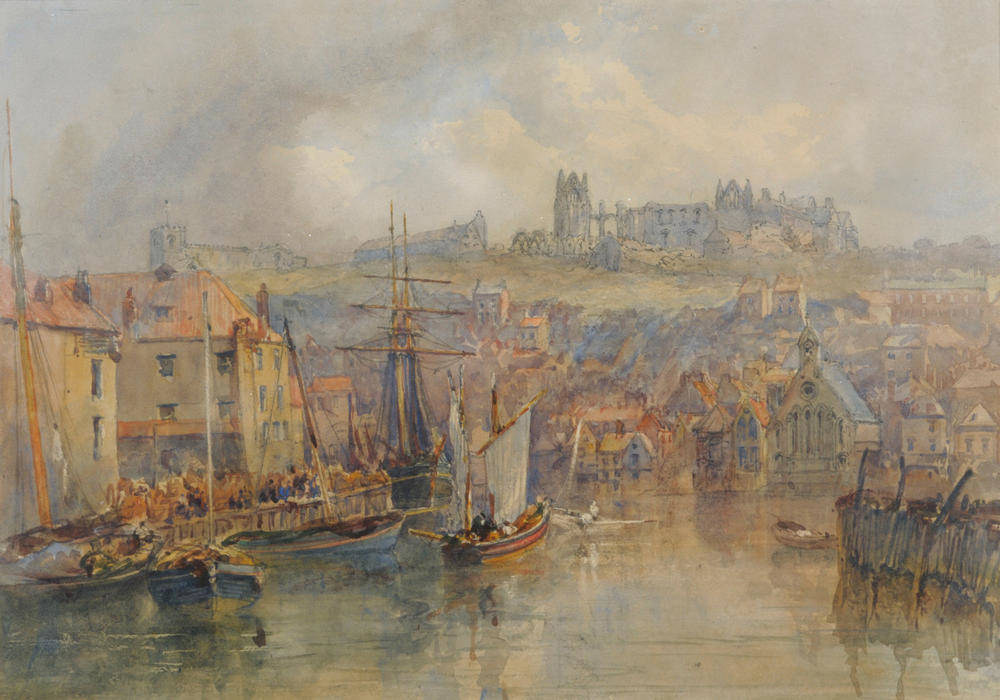 Lot 856 - Circle of Richard Weatherill (19th/20th century) Whitby harbour  Inscribed George Weatherill on the