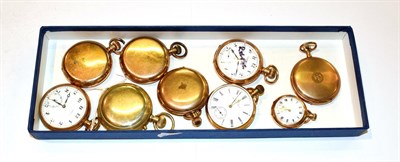 Lot 271 - A selection of gold plated pocket watches including five full hunter pocket watches, three open...