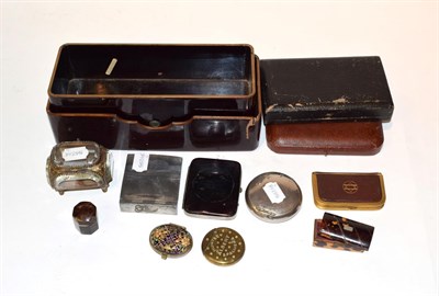 Lot 282 - A Japanese lacquered glove box; a Huntley and Palmers Albert vesta case; with other items (12)