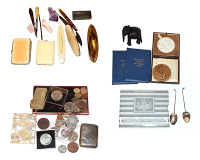 Lot 284 - Assorted items including a pair of silver spoons; a mother-of-pearl card case; a silver...