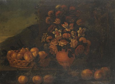 Lot 859 - Follower of Michelangelo da Campidoglio (18th century) Still life of flowers and fruit Oil on...