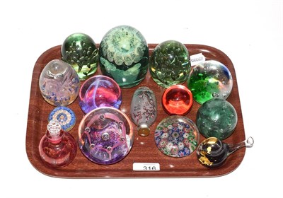 Lot 316 - Three 19th century Sunderland dump paperweights, together with a group of 20th century paperweights