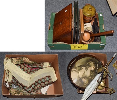 Lot 332 - A quantity of miscellaneous items including a large wooden fishing rod case and a selection of...