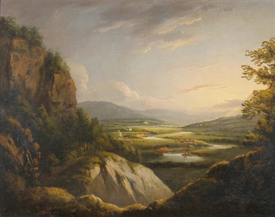 Lot 863 - Attributed to William Wilson (fl.1798-1820) Scottish landscape with figures beside a river;...