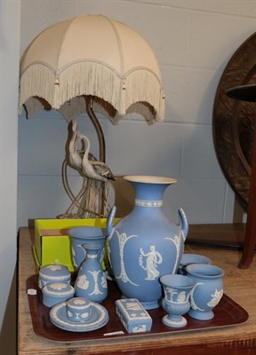 Lot 350 - Wedgewood jasper wares, including twin handled campana urn, small vases, trinket boxes, pin...