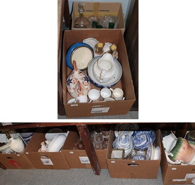 Lot 352 - Seven boxes of household ceramics and glass; including hen egg baskets; tureens and cover;...