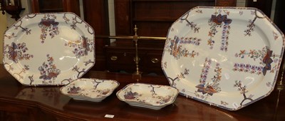 Lot 362 - Two large graduated Ironstone serving plates, largest 62cm by 47cm; together with a pair of...