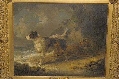 Lot 866 - George Morland (1763-1804) Two dogs on a beach at low tide Inscribed on a plaque, oil on...