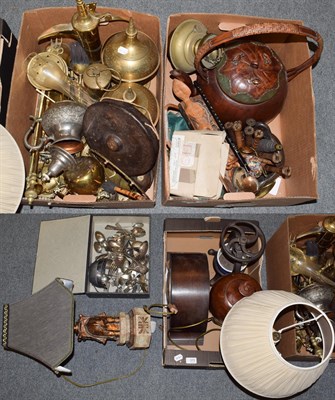 Lot 372 - Three boxes of miscellaneous items including Middle Eastern brass and other metal wares; modern...