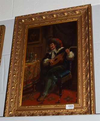 Lot 1005 - Alexander Austen (fl.1881-1909), Gentleman playing the mandolin, signed, oil on canvas, 44.5cm...