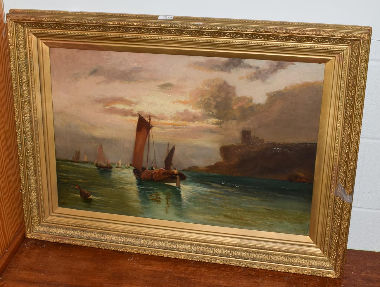 Lot 1018 - British School (19th century) Fishing boats off a coast, oil on canvas, 49.5cm by 75cm