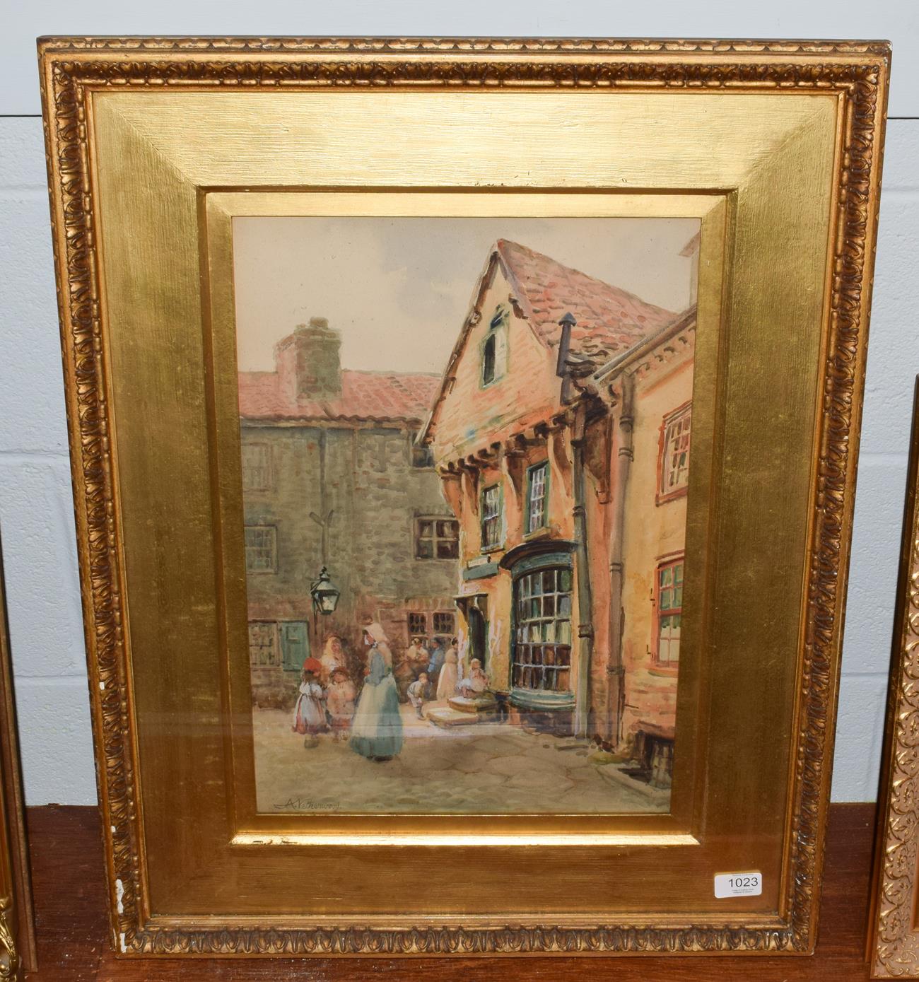 Lot 1023 - Arthur Vetherwood(19th/20th century), Fisherwomen and children outside a house, signed,...