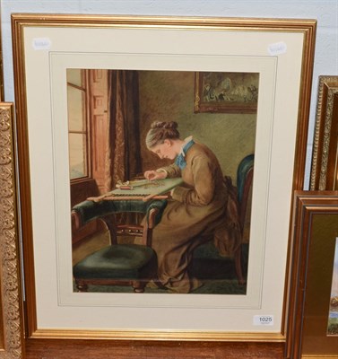 Lot 1025 - Julia Pocock (British, exh 1883 - 1903) 'The Worker', inscribed verso, watercolour, 43cm by 32.5cm