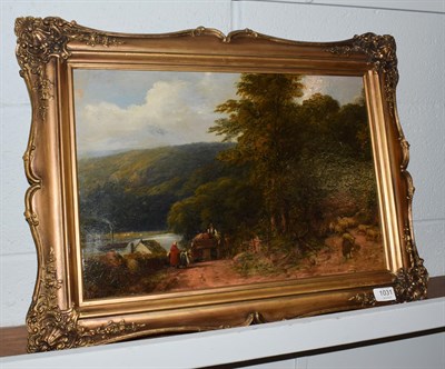Lot 1031 - Circle of William Shayer, Extensive rural landscape with figures returning from market, oil on...