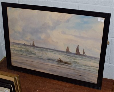 Lot 1036 - Charles Sim Mottram (1852-1919) Extensive seascape with sailing boats, signed and dated 1890,...