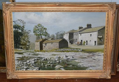 Lot 1041 - L*Pollard (20th century), Two figures outside a Dales pub, signed, oil on canvas, 49.5cm by 75cm