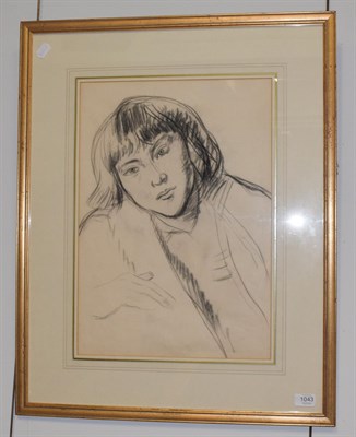 Lot 1043 - Philip Naviasky (1894-1983), Portrait of a young girl, charcoal, 52cm by 37cm