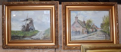 Lot 1051 - British School (20th century), Rural landscape with windmill, indistinctly signed and dated...