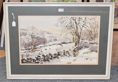 Lot 1065 - Angus Bernard Rands, Snow scene of Wharfedale signed watercolour, 38cm by 60.5cm