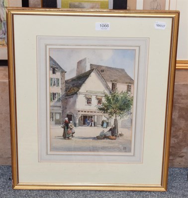 Lot 1066 - Percy Lancaster, Breton street scene with figures, monogrammed watercolour, 31.5cm by 23.5cm